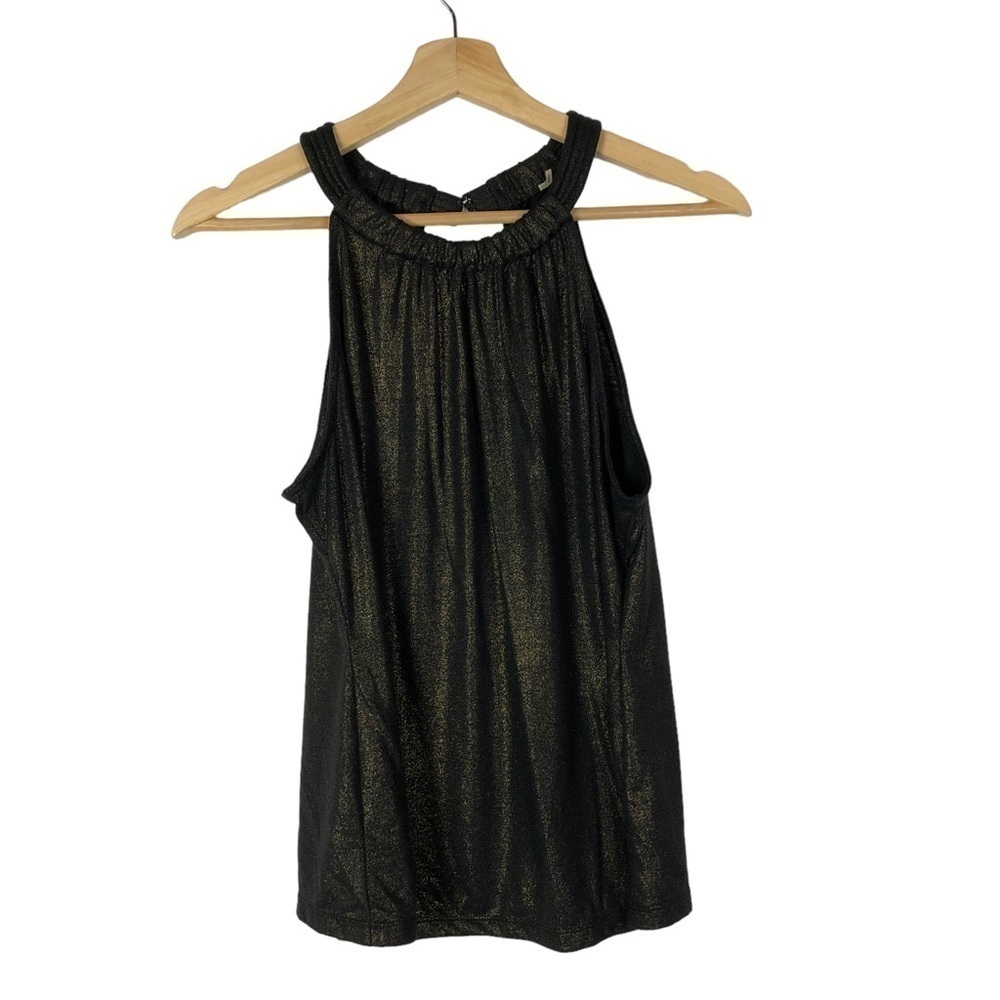 T Tahari Black Gold Shimmer High Neck‎ Tank Top S
